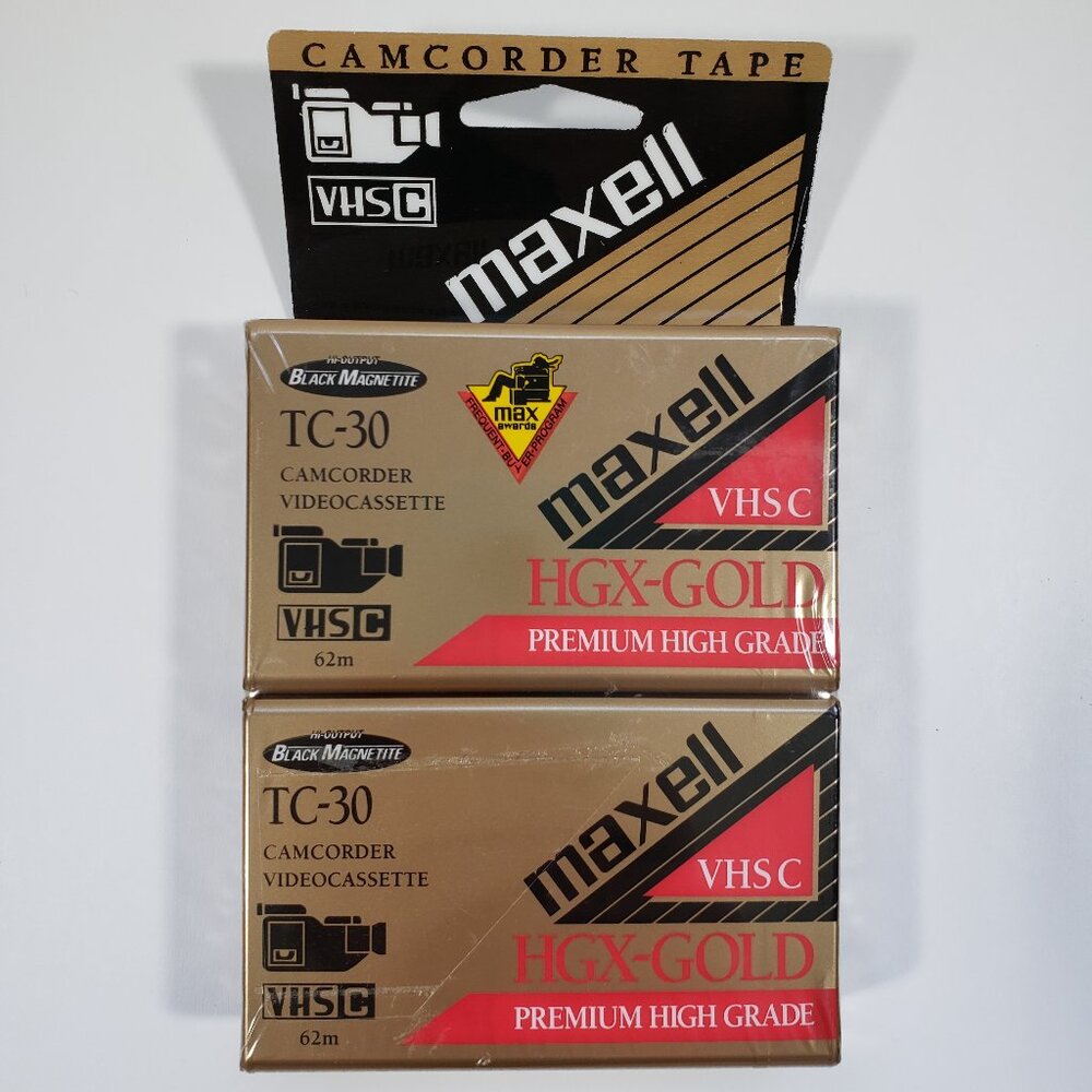 Maxell Camcorder Tape TC-30 VHS C Premium High Grade HGX-Gold Two Pack (2) NEW